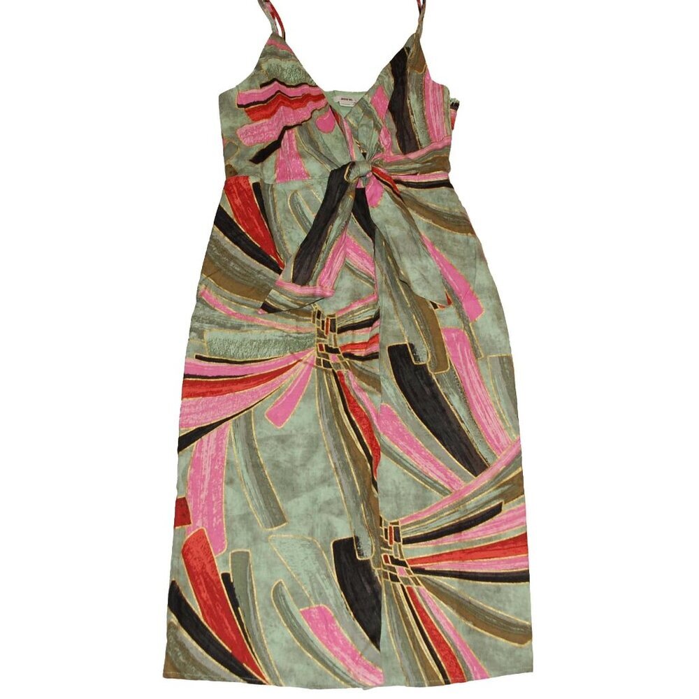 NWOT Jason Wu Linen Blend Surplice Faux Wrap Tie Front Midi Dress Tropical 6
